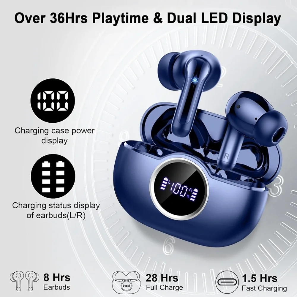Wireless Earbuds Bluetooth 5.4 Headphones, 2025 Hi-Fi Stereo Bass Ear Buds
